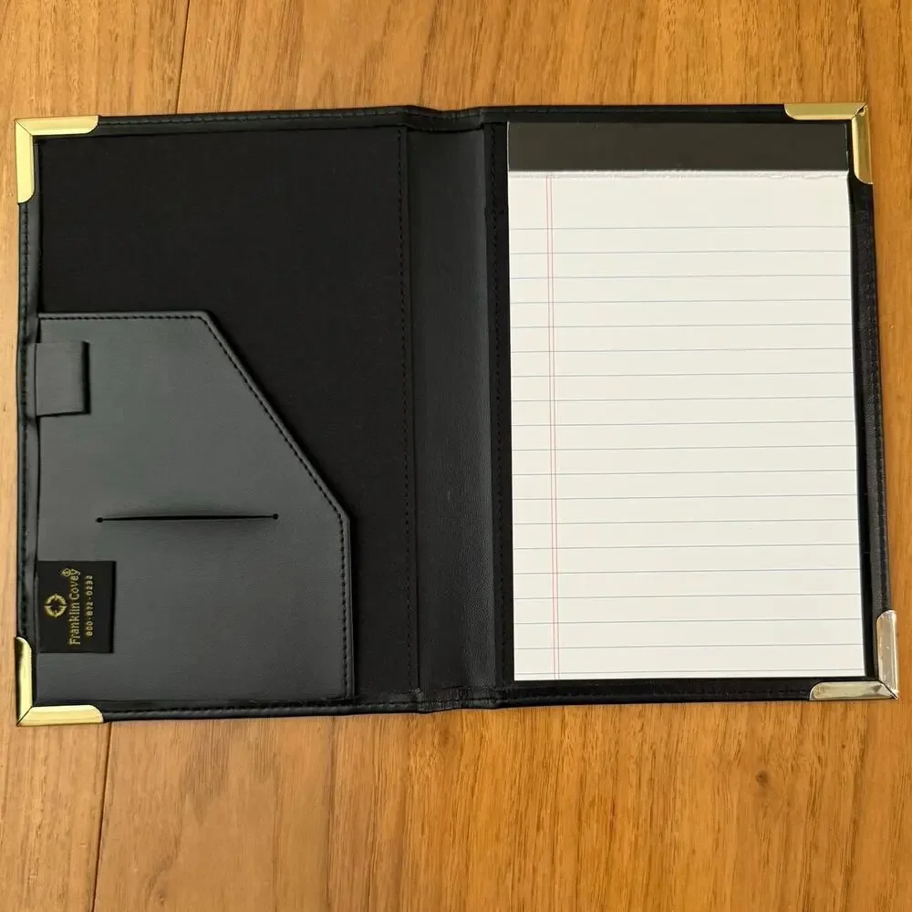 Vintage Franklin Covey Small Padfolio Brass Corners Black Planner 9 x 6.5 in